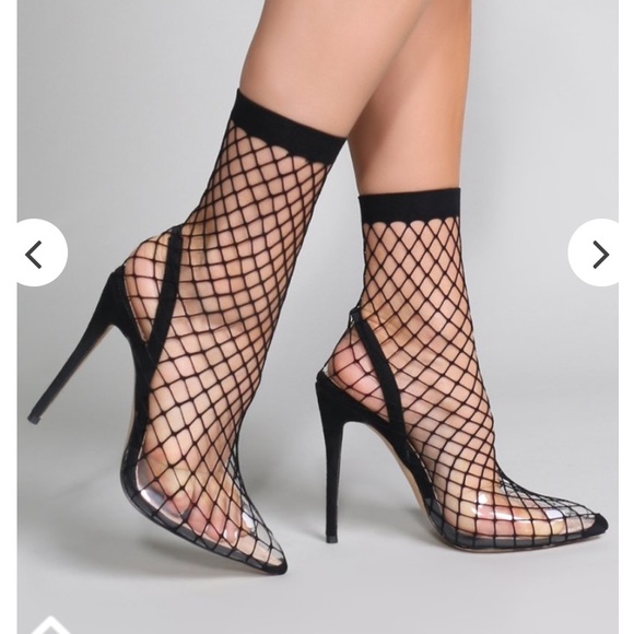 fishnet clear heels